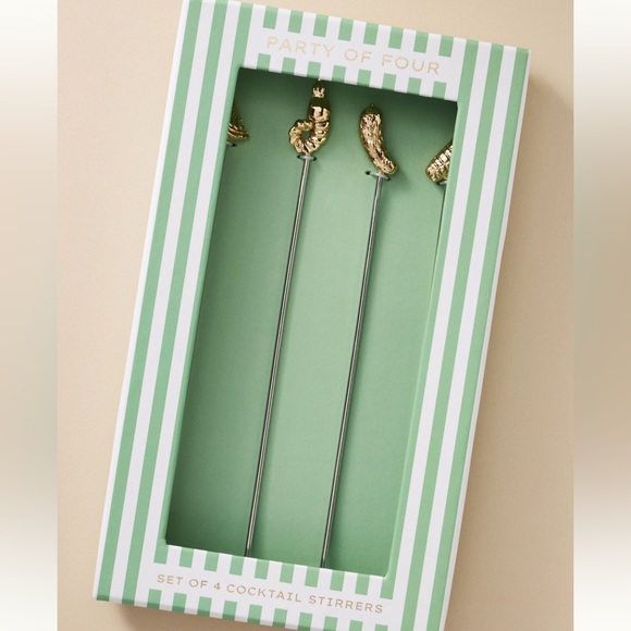 Anthropologie Gamba Cocktail Picks / Stirrers, Set of 4 Stainless Steel / Brass - Picture 1 of 5